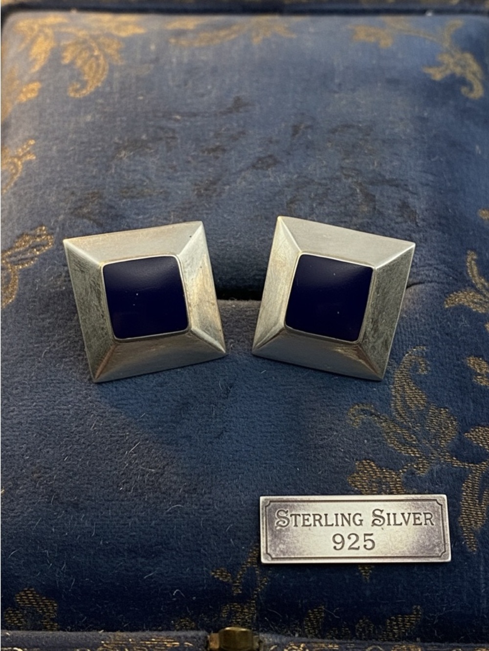 1x1 Geometric 925 stamped push back Earrings VTG estate